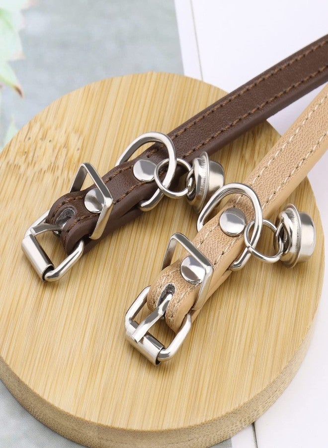 ECSiNG 2PCS Cat Collar with Bell PU Leather Comfortable Kitten Collars for 15~23cm Neck Size Adjustable Length Small Pets Supplies 1cm Width Coffee & Khaki - Image 5
